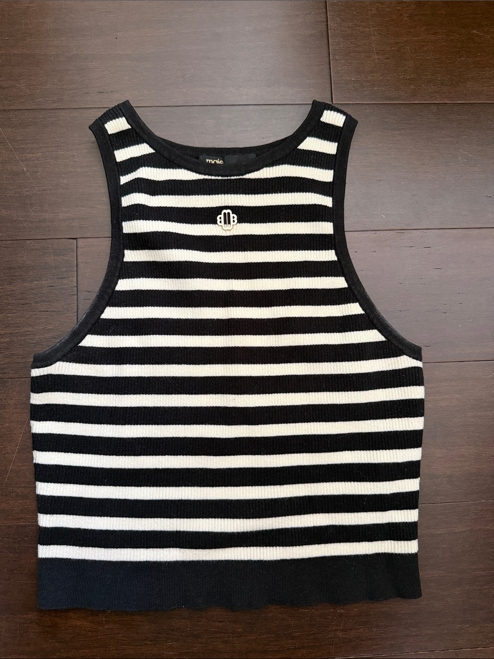 Maje Black and White Striped Knit Tank